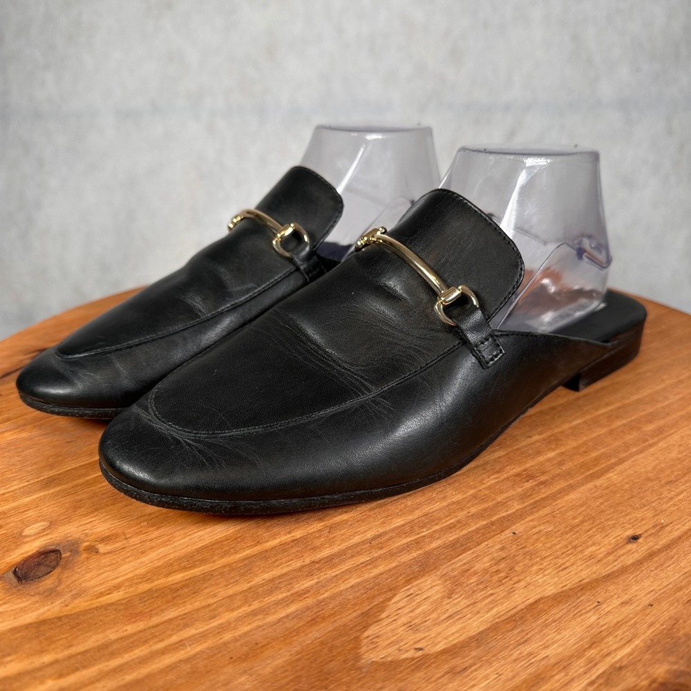 Steve Madden Mule Flats Women 10 Black Good Leather Horsebit Slip On Loafer
